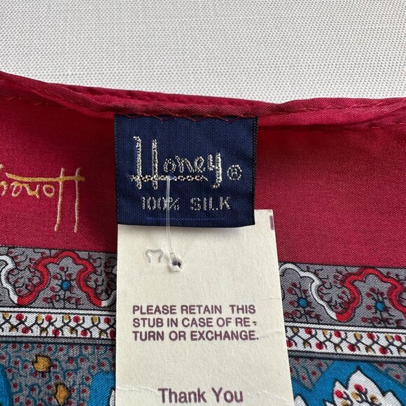 Honey NWT Silk Scarf 30x30 Baroque Gold Red Blue - Picture 4 of 10